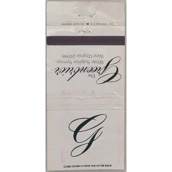 Vintage Matchbook Cover The Greenbrier White Sulphur Springs West Virginia WV - Picture 2 of 4